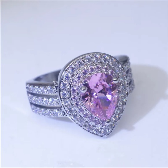 Women Pink Water Drop Cubic Zirconia 3 Layers Ring - Picture 4 of 5